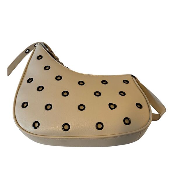 Awesome Edgy Beige Shoulder Bag with Gun Metal Accents. - Picture 1 of 8